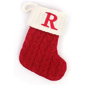 Christmas Stockings with Initials, 7.1 Inches Small Embroidered Letter Knit Red White Christmas Stocking for Family Holiday Decorations and Xmas Tree Fireplace (R)