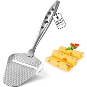 Premium Cheese Slicer  Effortless Slicing for All Cheese Types  Multi-Functional Cheese Cutter - Stainless Steel Cheese Plane  Quilted Pattern Reduces Resistance, Non-Stick, Ergonomic Handheld Grip