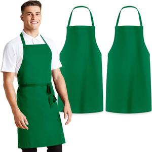 Aprons for Men - 100% Polyester Chef Apron Women with Extra Long Ties - Cooking Aprons for Women & Mens Apron (Green, 1 Pack)