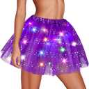 Women's LED Tutu Skirt Light Up Tutus Glow Sequin Polka Dots Skirts 4 Layered Tulle Tutu Party Rave Costume for Women (Purple)