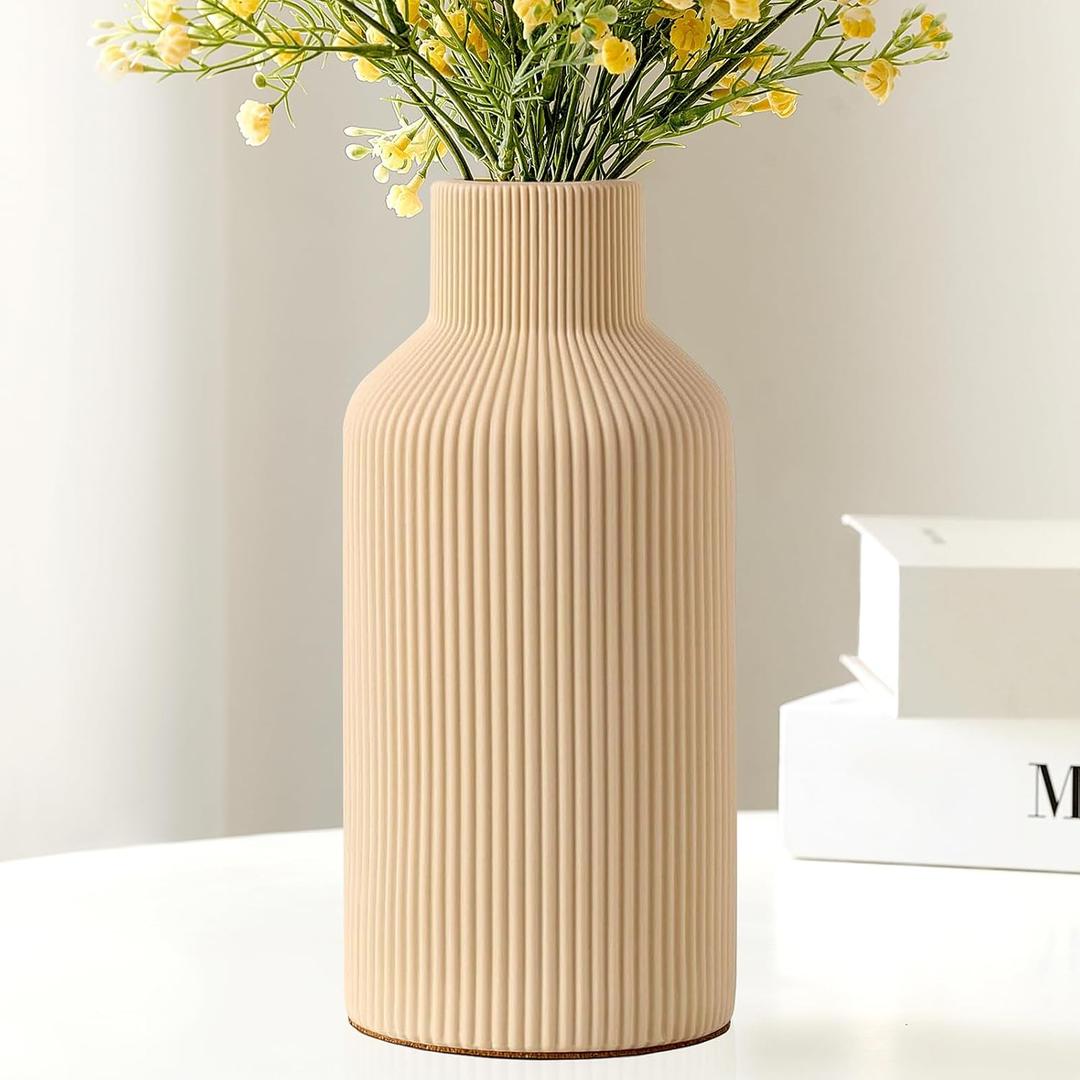 Mfacoy Ceramic Flower Vase, Minimalist Decor, Modern Home Decorative Vase, Small Pampas Grass Vases for Kitchen Bedroom Office Living Room Bathroom Shelf Centerpiece Table Decorations (Light Yellow)