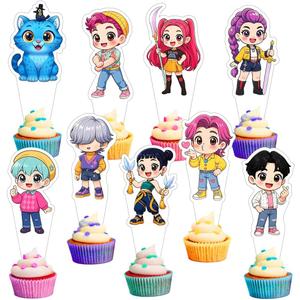 9pcs Demon Hunters Cake Decorations with Cupcake Toppers Party Supplies for Kpop Themed Birthday Decorations