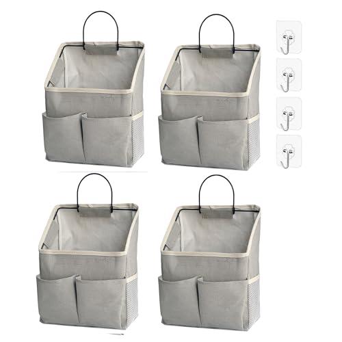 4pcs Wall Hanging Storage Bag, Wall Hanging Organizer bags with Pockets, Wall Organizer Storage for Dormitory Bathroom Bedroom (Grey-upgraded)