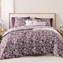 Full Comforter Set -7 Pieces Floral Dark Purple Comforter Set for All Seasons, Bed in a Bag Full with Botanical Flowers Comforter, Sheets, Pillowcases & Shams