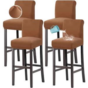 H.VERSAILTEX 100% Waterproof Bar Stool Cover Stretch Counter Stool Pub Chair Slipcover for Dining Room Removable Soft Thick Solid Fleece Fabric Bar Stool Slipcovers Set of 4, Camel