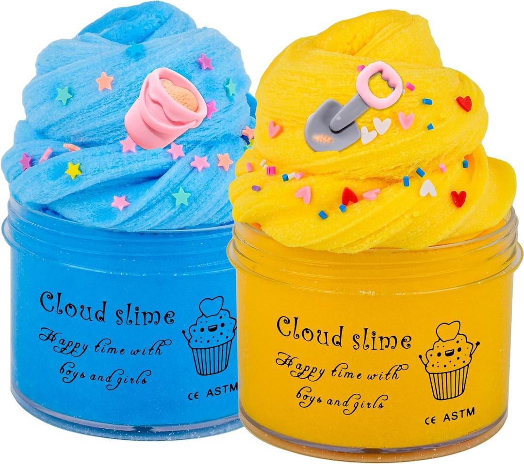 Cloud Slime with Beach and Ocean Theme, New Addins Sand Pail & Shovel, Let Kids Enjoy Summer Fun, Super Soft, Scented DIY Slime, Stress Relief Toy Party Favors Birthday Gifts for Girls and Boys. 2 Pack