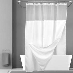 N&Y HOME Extra Long Waffle Weave Shower Curtain with Snap-in Fabric Liner Set, 12 White Hooks Included - 71" x 84", Hotel Style & Mesh Top, Machine Washable & Water-Repellent - 71x84, White