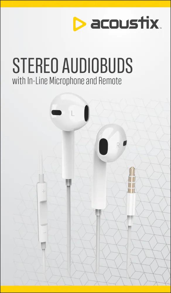 Acoustix Stereo Audiobuds with In-Line Microphone and Remove White