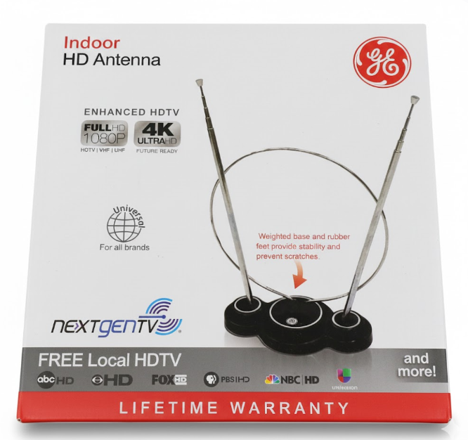 GE Traditional Rabbit Ear HD TV Antenna 4K 1080P VHF UHF Long Range Indoor 33676