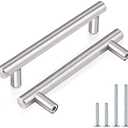 Probrico 10 Pack Euro Style T Bar Cabinet Pulls Stainless Steel Kitchen Handles Dresser Handles Brushed Nickel 3-3/4 Hole Center,6 Inch Overall Length