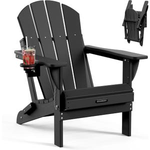 MUCHENGHY Folding Adirondack Chairs Patio Chairs Outdoor Adirondack Chair Weather Resistant Chair for Patio, Outside, Deck, Backyard, Fire Pit Chair, Campfire Chairs (Black)