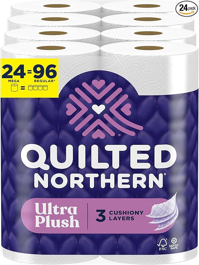 Quilted Northern Ultra Plush Toilet Paper, 24 Mega Rolls = 96 Regular Rolls, 3X Thicker*, 3 Ply Soft Toilet Tissue