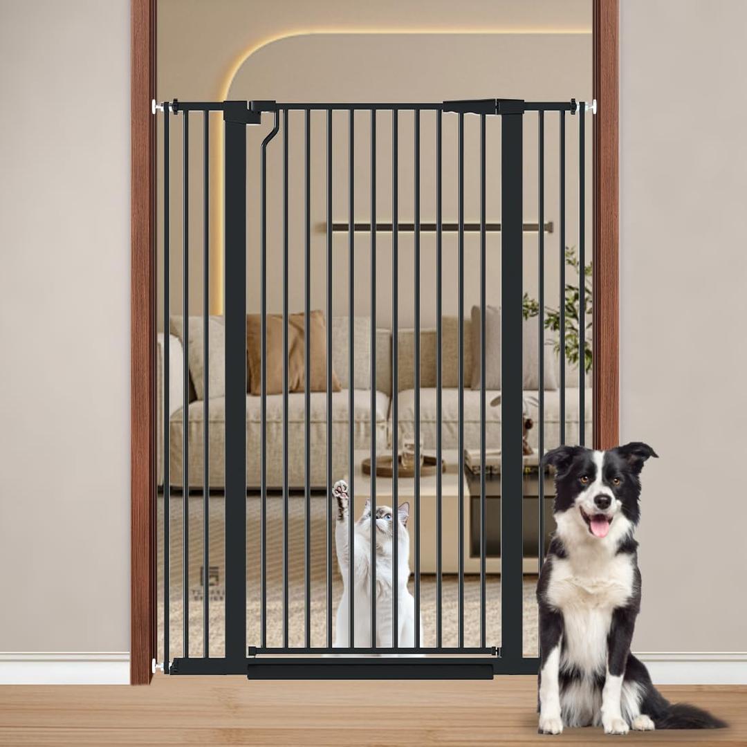 Fairy Baby 51.18" Extra Tall Cat Gate for Doorway, 29.5"-40.5" Extra Wide Pet Gate Dog Barrier Indoor for Cats Dogs, Kid Puppy Dog Gate No Jumping Over & No Climb, Metal Child Safety Proof Gate, Black