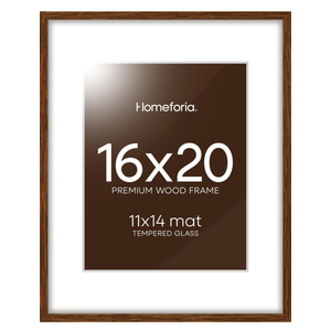 Homeforia 16x20 Picture Walnut Frame, High End Dark Oak 16x20 Wooden Brown Frames with Mat 11x14, 16 x 20 Wood Poster Frame Matted to 11 by 14, 20x16 Hanging Frames, Tempered Glass, Wall Kit, Set of 3