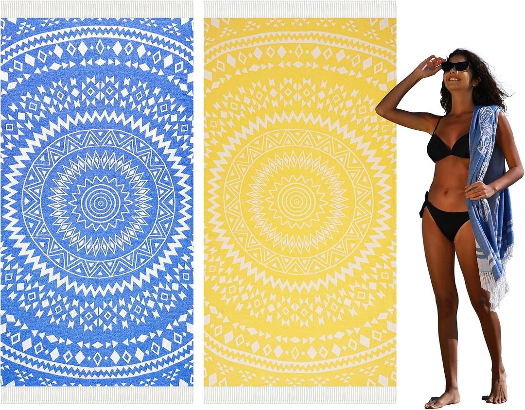 Widdonen 2 Pack Turkish Beach Towel Quick Dry Absorbent Cotton Lightweight Thin Bathroom Bath Pool Swim Towels Extra Large Oversized Sand Free Beach Accessories Essentials Stuff Cloud Adults Gift