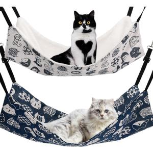 Cat Hammock for Cage Hanging Reversible 2Pack,Pet Hammock Bed Adjustable,Soft Sleeping Hammock for Cats,Ferret,Puppy,Rabbits,Small Animals (L, CAT)