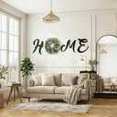 Pinkpum Wood Home Sign with Artificial Eucalyptus Wreath for O, Hanging Farmhouse Wall House Decor Wood Letters for Wall Art Rustic Home Decor, Wall Decor for Living Room Kitchen Entryway (Black)