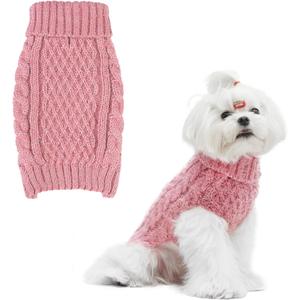 Turtleneck Small Dog Sweaters - Valentine Classic Cable Knitwear Winter Coat for Small Medium Dogs Male Female Puppy Dog Cold Weather Clothes Girls Boys, Light Pink, S/M