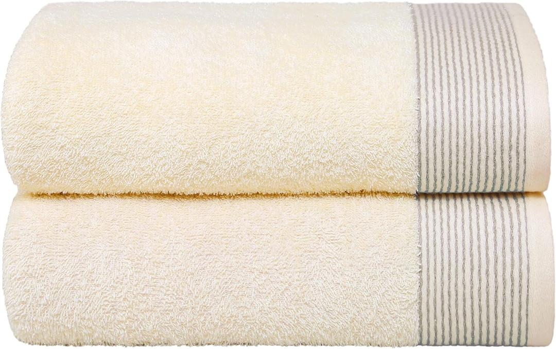BELIZZI HOME 2 Pack Oversized Cotton Bath Towels, 28x55 inches, Ivory, Ultra Absorbent, Quickdry & Lightweight