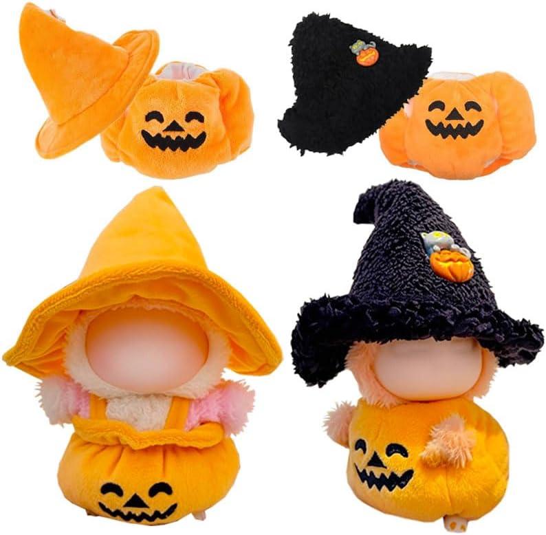 2-Set Halloween Doll Clothes, Pumpkin Dress with Witch Hat Costume Outfit, for 17cm Dolls, Accessories Only (Halloween Pumpkin)