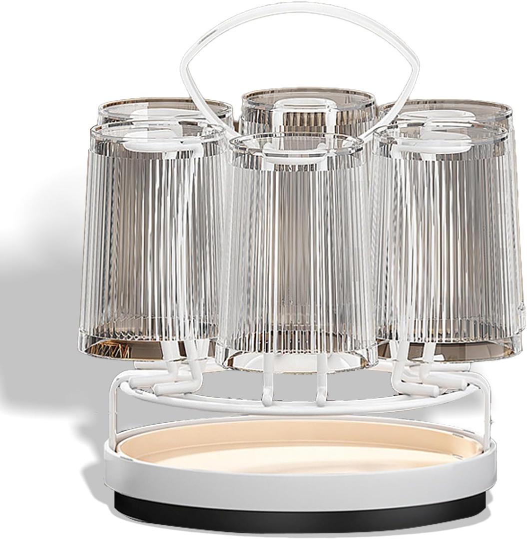 360 Rotating Coffee Mug Rack with 6 Hooks & Removable Drip Tray, Space-Saving Kitchen Counter Organizer for Clean, Easy Access to Cups and Mugs (White)