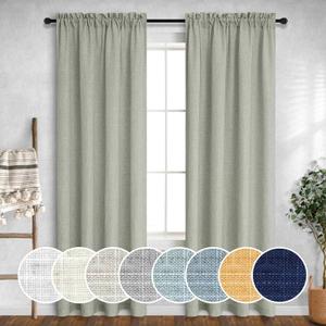 Mrs.Naturall Sage Green Curtains 90 Inches Long for Bedroom 2 Panels Set Rod Pocket Light Filtering Semi Sheer Linen Curtains for Living Room Bay Window Boho Farmhouse Decor 52x90 Length