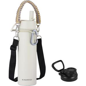 KXIAOCHEN Insulated Water Bottle, Stainless Steel Water Bottle, 2 Lids (Straw and Handle Lid),Wide Mouth Metal Water Bottles Keep Hot and Cold, Double Walled, Thermo Mug, Metal Canteen (Cream)