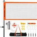 A11N SPORTS Outdoor Volleyball and Badminton Combo Set - Includes Adjustable Height Anti-Sag Net, Volleyball, Air Pump, 4 Badminton Rackets, 2 Shuttlecocks, Boundary Line Marker, and Carrying Bag
