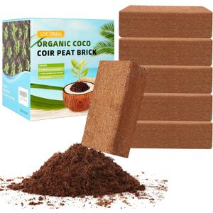 Coco Coir Bricks 6 Pack Premium 100% Organic Peat Moss, Fiber Coconut Husk for Planting, Gardening, Potting Soil Substrate