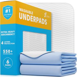 GREEN LIFESTYLE Washable Underpads - Large Bed Pads for use as Incontinence Bed Pads, Reusable Pet Pads, Great for Dogs, Cats, Bunny, Seniors Bed Pad (Pack of 2 - 34x52) (Blue/White)