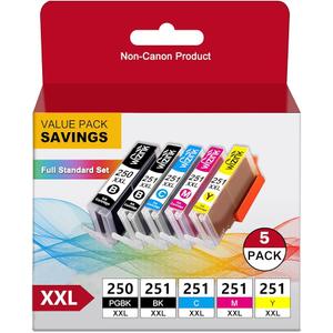 QUEENPRINT PGI-250XL CLI-251XL 5-Pack Compatible Canon pixma Ink Replacement for Canon 250 251 Ink Cartridge to use with PIXMA MX922 MG5520 IX6820 MG6320 MG6620 IP8720