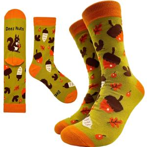 Deez Nuts Novelty Funny Breathable Printed Cotton Socks, Unisex Cozy Knitted Crew Socks with Squirrel Humorous Sayings, Gifts for Friend Bestie Coworker Boss Manager Employer