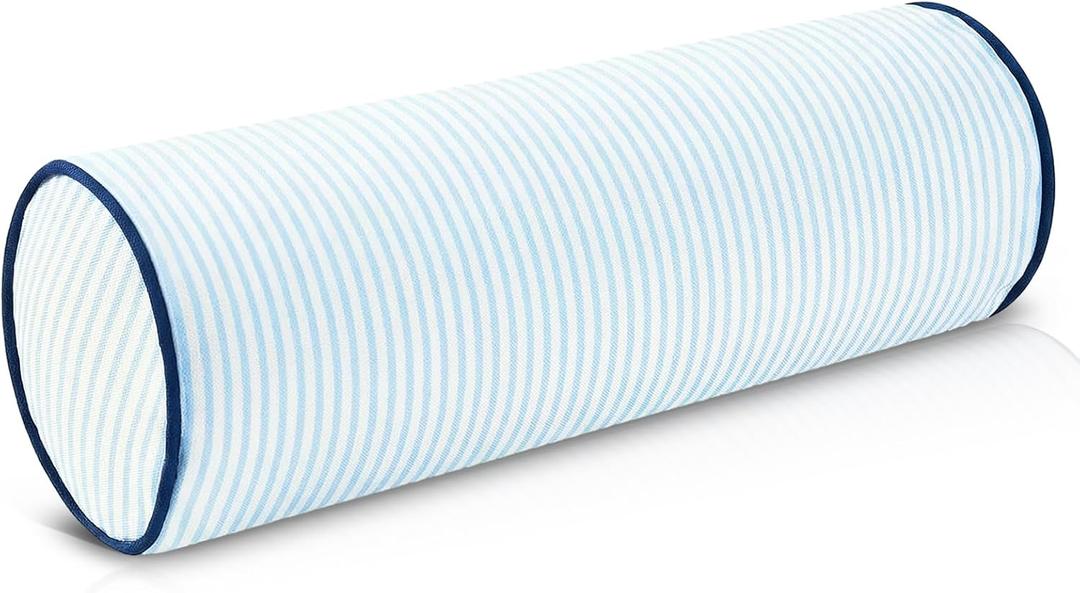 Hahafelt Premium Coastal Style Patio Indoor Outdoor Bolster Pillow Cover Only 6"x20" Blue and White Stripe Long Pillow Case for Backyard Couch(Pillows Not Includes)