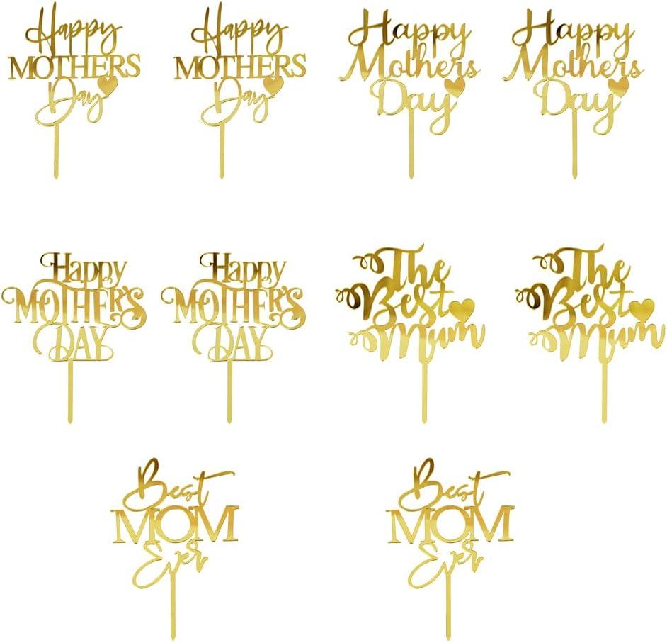 3 x 10 Pack Acrylic Gold Mother's Day Cake Topper,Mother's Day Mom's Birthday Party Dessert Decoration Supplies
