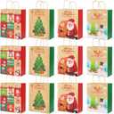 PARSUP 12PCS Medium Christmas Kraft Gift Bags Assorted Styles Bags Xmas Small Paper Bags with Handles Goodie Bags with Christmas Prints for Xmas Gift Wrapping Party Supplies