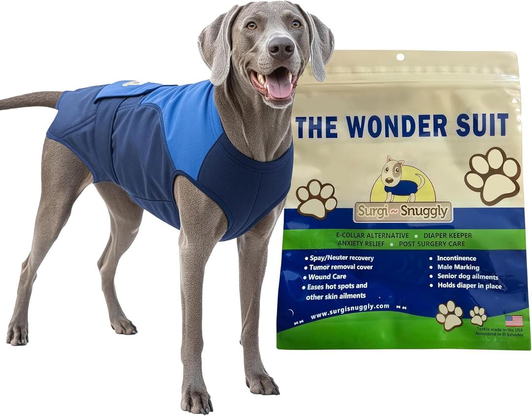 SurgiSnuggly Dog Surgical Recovery Suit for Female and Male Dogs, Spay, Neuter,E Collar Dog Cone Alternative, The Original Recovery Suit for After Surgery Small, Medium and Large Dogs BB XLS (Xtra Large Short (Pack of 1))