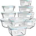 Glass Food Storage Containers with Lids, [18 Piece] Glass Meal Prep Containers, Containers for Food Storage with Lids, BPA Free & Leak Proof (9 Lid & 9 Container) (clear)