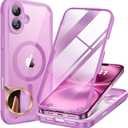 Miracase Magnetic for iPhone 16 Plus Case Full-Body Phone with Built-in Glass Screen Protector, [Compatible with MagSafe] Military Drop Proof 16 Plus Cover Bumper 6.7 inch, Pink