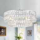 24'' Luxury Chrome Crystal Chandelier 8-Lights Modern Semi Flush Mount Ceiling Light Fixtures Round Crystal Pendant Chandeliers for Living Room Dining Room Kitchen Foyer Bedroom