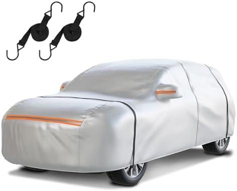 Waterproof SUV Car Cover: 6-Layer Protection from Rain, Snow, UV & Dust - Universal Fit up to 189 inches with Zipper Door & Windproof Straps for Outdoor, Garage, Travel Use, Silver