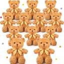 HyDren 12 Pack 12 Inch Stuffed Bear Animal Cute Bulk Plush Toys with Ribbon Bow Ties Soft Bears for Baby Shower Birthday Party Favors(Light Brown)