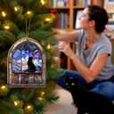 3 x Hyturtle Book Lovers Suncatcher Ornament 2025  Black Cat Window Hanging, Book Themed Christmas Tree Decoration, Librarian Gift, Book Club Ornament, Unique Bookish Keepsake for Readers, 5"