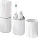 Toothbrush Travel Case, 2 in 1 Toothbrush Holder and Rinse Cup, Large Capacity Toothbrush Cup with Cover, Portable Travel Toothbrush Holder for Traveling, Camping, Trip - 1Pcs - White