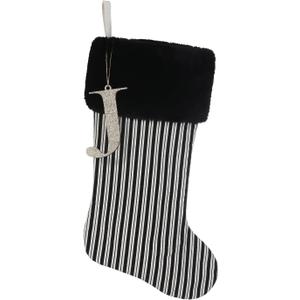 JKSVE 20 Inch Black Vertical Stripe Christmas Stocking, Personalized Gold Wooden Initial Monogram Christmas Stocking, Christmas＆Halloween Holiday Party Decor (J）
