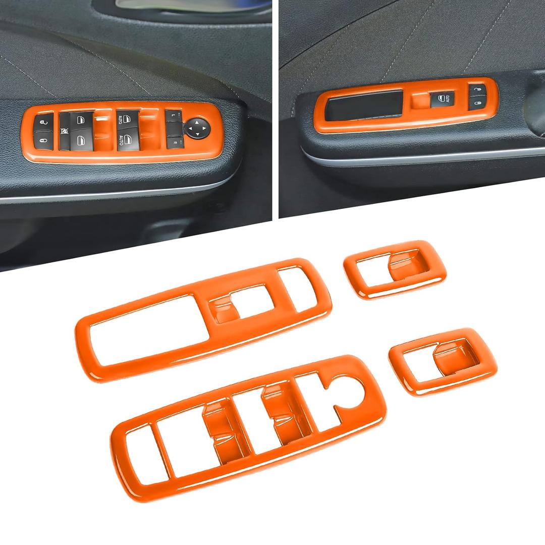 Voodonala Window Lift Switch Power Window Control Regulator Button Embellishment Trim for 2011-2025 Dodge Charger Durango, for 2010-2017 RAM, Interior Accessories ABS Orange 4pcs