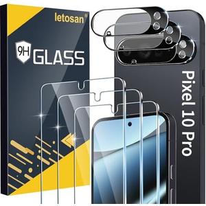 letosan 2 Pack for Google Pixel 10 Pro Screen Protector Tempered Glass + 3 Pack Camera Lens Protector, Military Grade Shatterproof, 9H Hardness, Fingerprint Unlock,Case Friendly 6.3 Inch