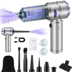 Handheld Car Vacuum Portable Cordless - 18000PA High Power with Brushless Motor, 4-in-1 Air Duster, Blower, Pump & Rechargeable Mini Vacuum for Car, Home, Office (Silver Grey+Blue)