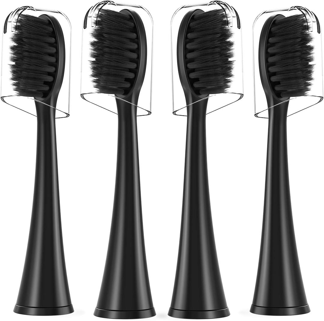Toothbrush Replacement Heads Compatible with Burst Sonic Electric Toothbrush - Soft Bristles Brush Heads for Deep Cleaning and Teeth Whitening, Black,4 Pack