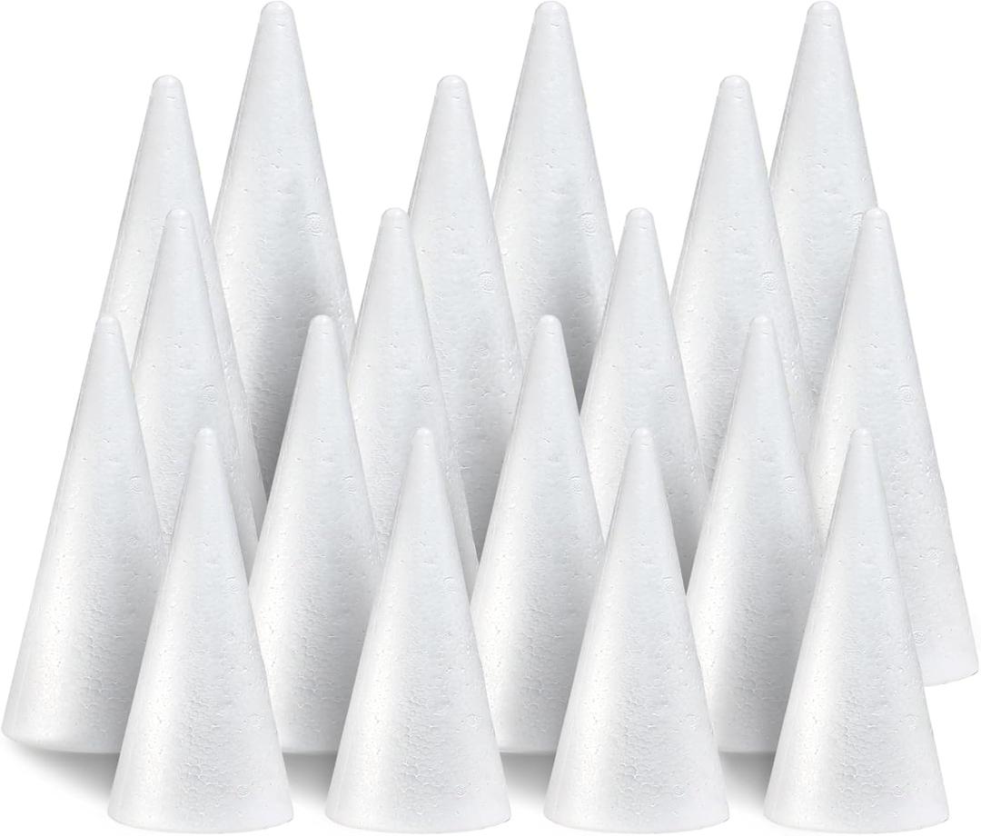 18 Pack Craft Foam Tree Cones, (4.6.8.10.13in) Styrofoam Cones for Craft, White Large Polystyrene Foam Cones for Craft Use for DIY Art Projects, Christmas Tree Holiday Decor and Holiday Gnomes