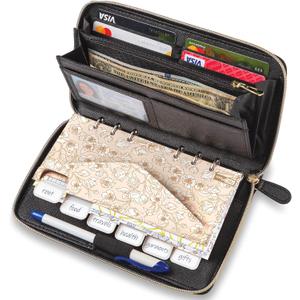 Cash Envelope Wallet All in One Budget System with 12x Tabbed Cash Envelopes, 12x Monthly Budget Cards,1x Yearly budget planner sheet Complete Money Organizer Set for Cash RFID Protection (Black)